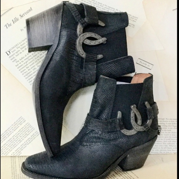 Free People black Leather Strap Western Ankle Boot - Picture 2 of 6